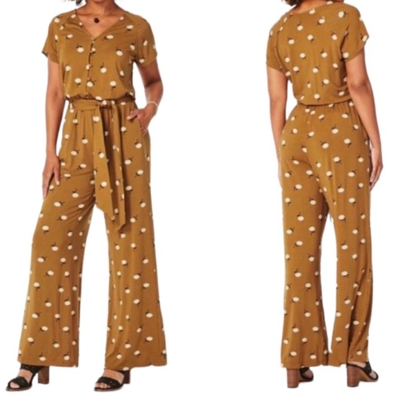 Matilda Jane Up in Front Romper Jumpsuit Brown Mustard Yellow and Floral SiE XL - Picture 6 of 6